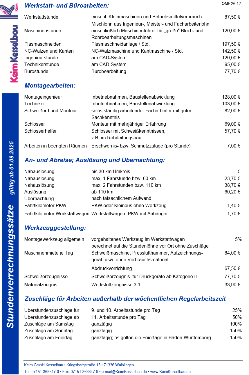 QMF 26 12 Stundenverrechnungssätze 2025